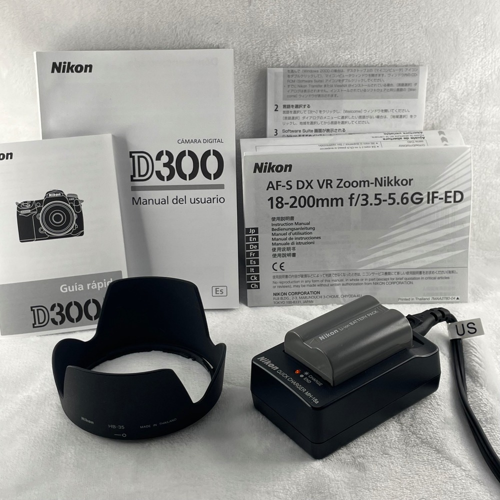 Nikon D300 Accessory Bundle MH-18a Charger EN-EL3e Battery HB-35 Hood Manuals